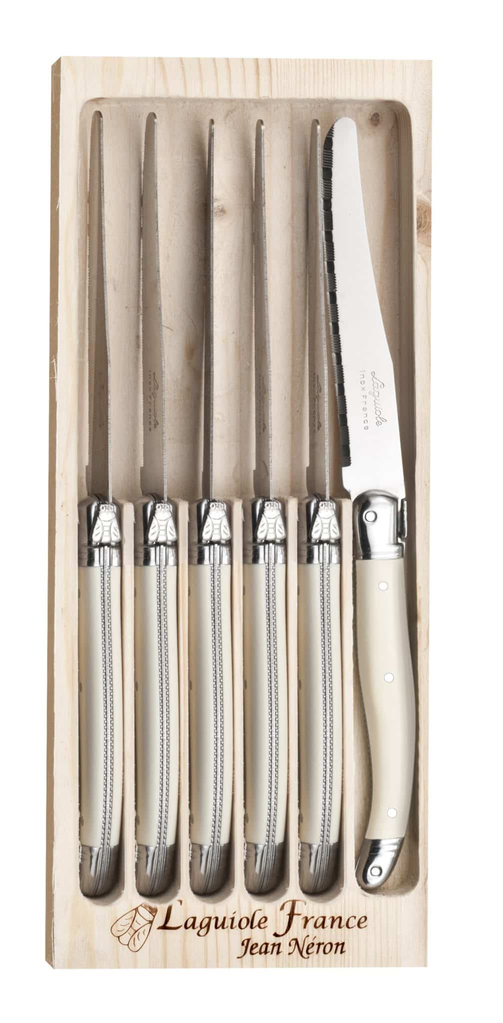 Lot De 6 Couteaux De Table Laguiole Authentiques – Manche Rouge Composite, Acier Inox – Neufs
